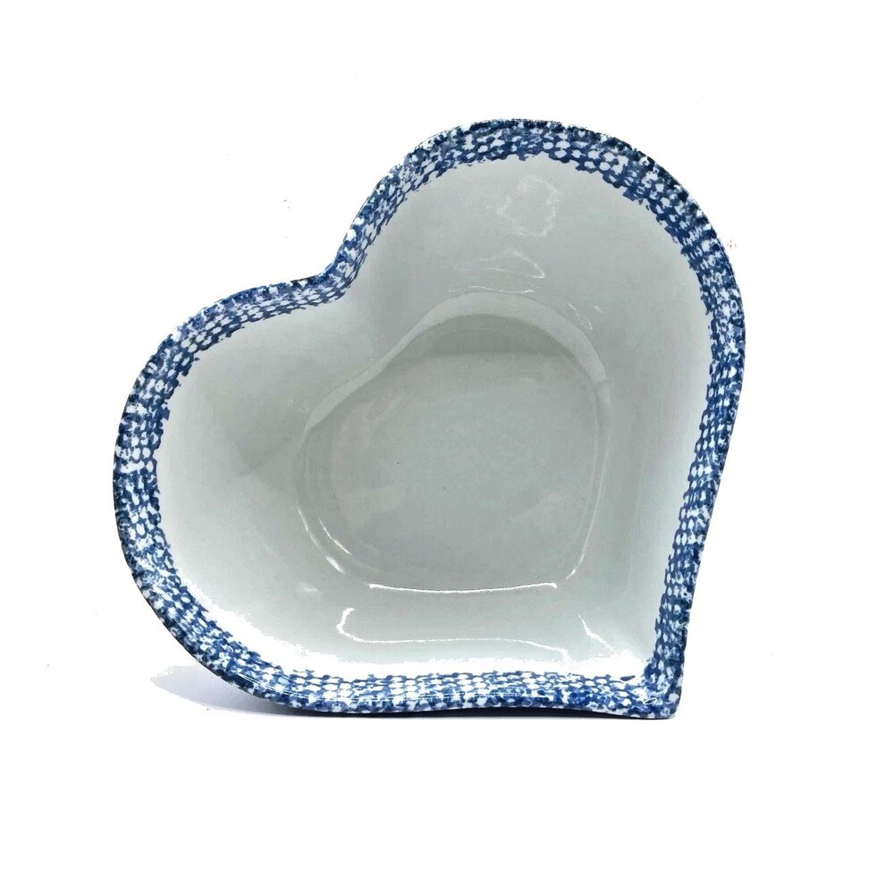 Vintage 1994 ABC Distributing Large Heart Shaped Serving Bowl Blue And White